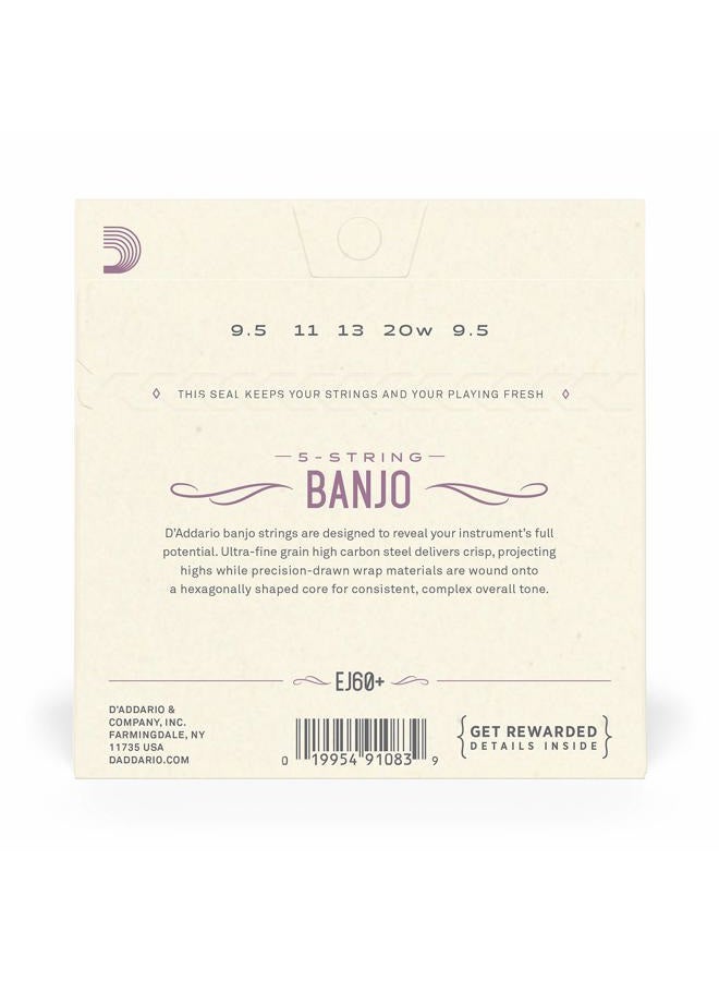 D'Addario EJ60+ 5-String Banjo Strings, Nickel, Light Plus, 9.5-20 - Image 3