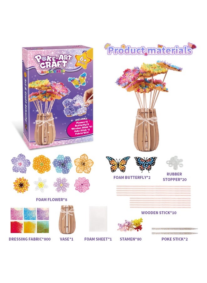 Capstro DIY Poke Bouquet Art & Craft Kit – Flowers, Butterflies & Wooden Vase | 800+ Colorful Fabric Pieces, 3D Foam Flowers & Vase | Handmade DIY Decoration Gift for Kids Age 8+ | Creative Floral Craft Set - Image 3