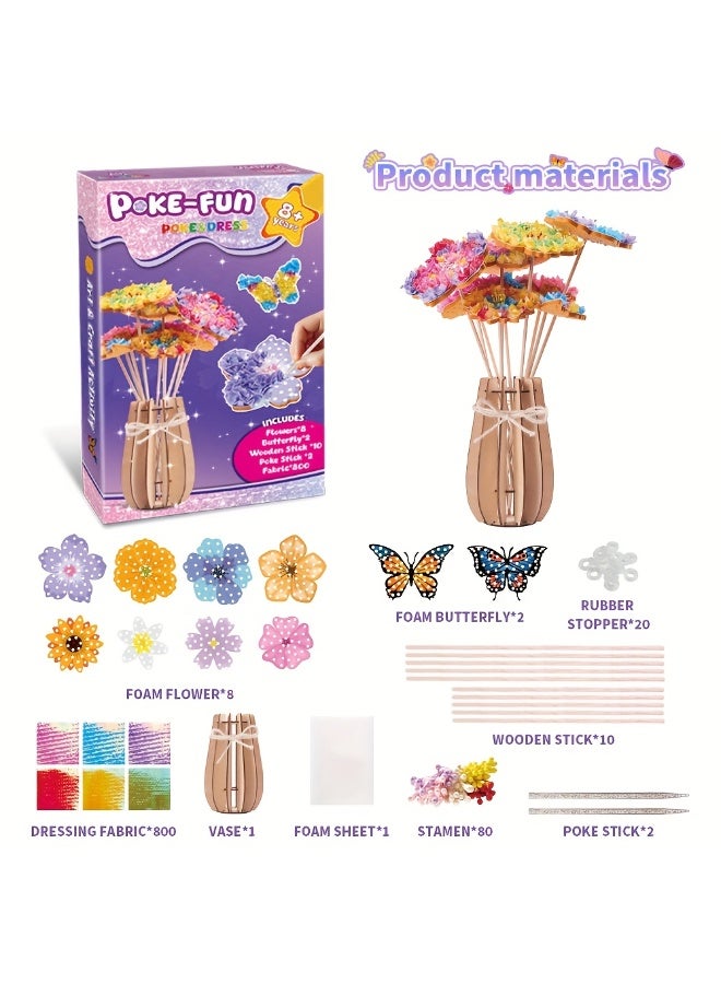Capstro DIY Poke Bouquet Art & Craft Kit – Flowers, Butterflies & Wooden Vase | 800+ Colorful Fabric Pieces, 3D Foam Flowers & Vase | Handmade DIY Decoration Gift for Kids Age 8+ | Creative Floral Craft Set - Image 1
