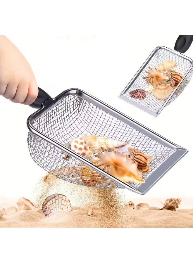 Goolsky 1pc Durable Metal Beach Net Shovel with Black Handle & Orange Accents - Fun Shell Collector, Easy Beach Exploration, Versatile Filter Net Design, 5mm Mesh, Beach Exploration Tool, Functional Beach Gear, Durable Metal Handle, Beach Entertainment Accessory - Image 1