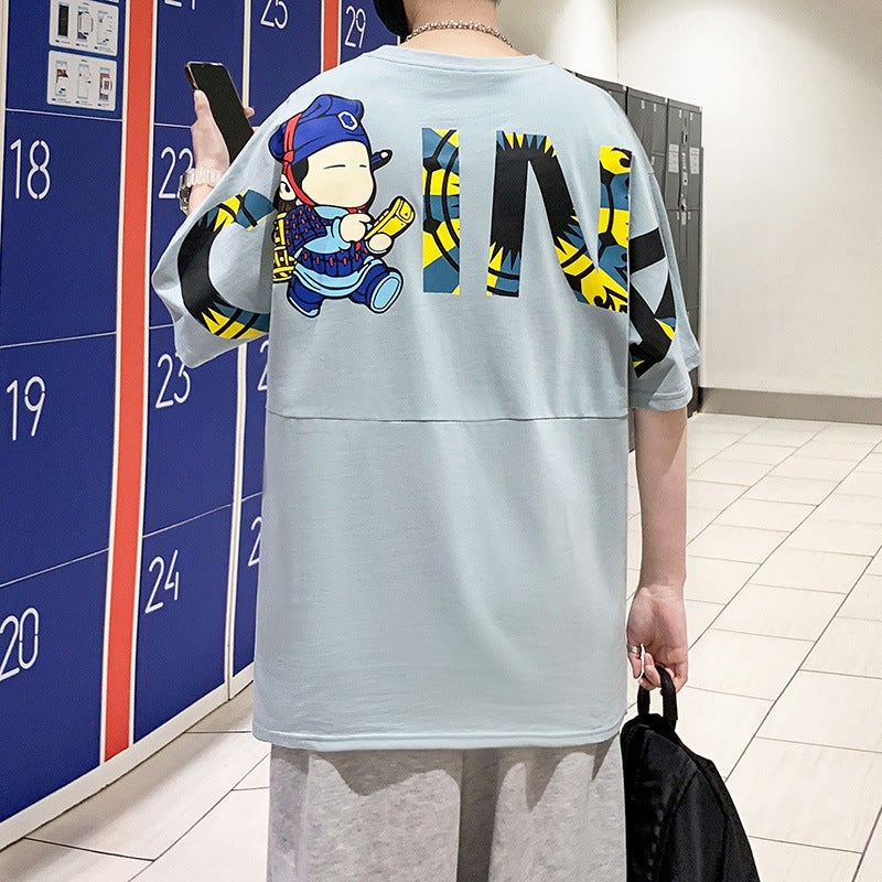 240g Cotton Short-sleeved T-shirt Men's Summer New Cyber Celebrity Trendy Brand Loose Trendy Easy-to-match Duffian Handsome Men's Top - Image 1