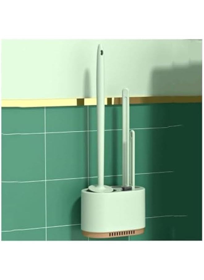 HOOKOR Modern All-in-one Toilet Brush Wall-Mounted Floor-Standing Dual-Purpose Toilet Brush and Holder Deep Cleaning Toilet Bowl Brush Easy to Clean, Light Green  - Image 1