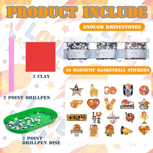 Saysurey 20 Pcs Basketball Diamond Painting Magnet Refrigerator Basketball Decoration DIY Diamond Art Painting Kits for Basket Ball Party Supplies Basket Ball Themed Party Exchange Gifts - Image 5