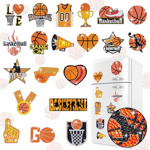 Saysurey 20 Pcs Basketball Diamond Painting Magnet Refrigerator Basketball Decoration DIY Diamond Art Painting Kits for Basket Ball Party Supplies Basket Ball Themed Party Exchange Gifts - Image 1