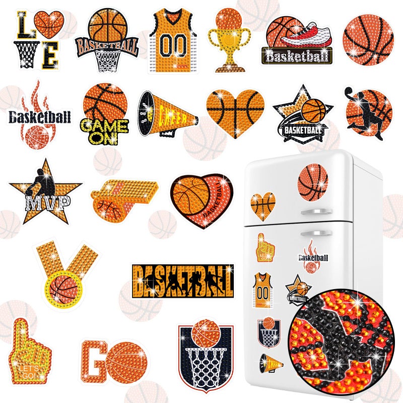 Saysurey 20 Pcs Basketball Diamond Painting Magnet Refrigerator Basketball Decoration DIY Diamond Art Painting Kits for Basket Ball Party Supplies Basket Ball Themed Party Exchange Gifts - Image 3