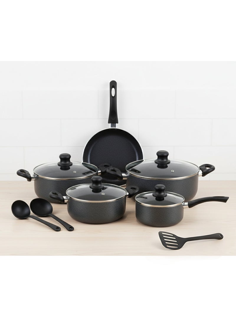 Bisbell 12-Piece Premium Non-Stick Cookware Set - Complete Kitchen Pots & Pans Collection with 4 Casseroles, Frying Pan, & 3 Nylon Utensils | Durable, Glass Lids, Easy Clean - Image 3