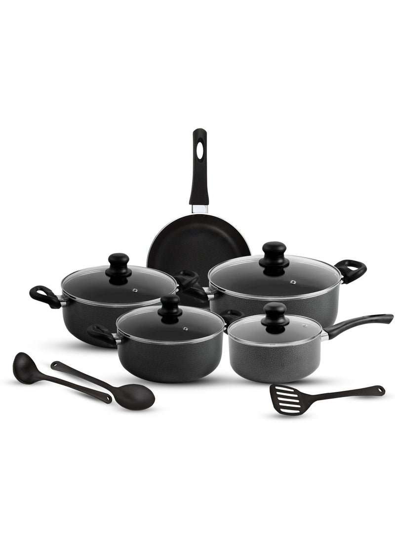 Bisbell 12-Piece Premium Non-Stick Cookware Set - Complete Kitchen Pots & Pans Collection with 4 Casseroles, Frying Pan, & 3 Nylon Utensils | Durable, Glass Lids, Easy Clean - Image 1