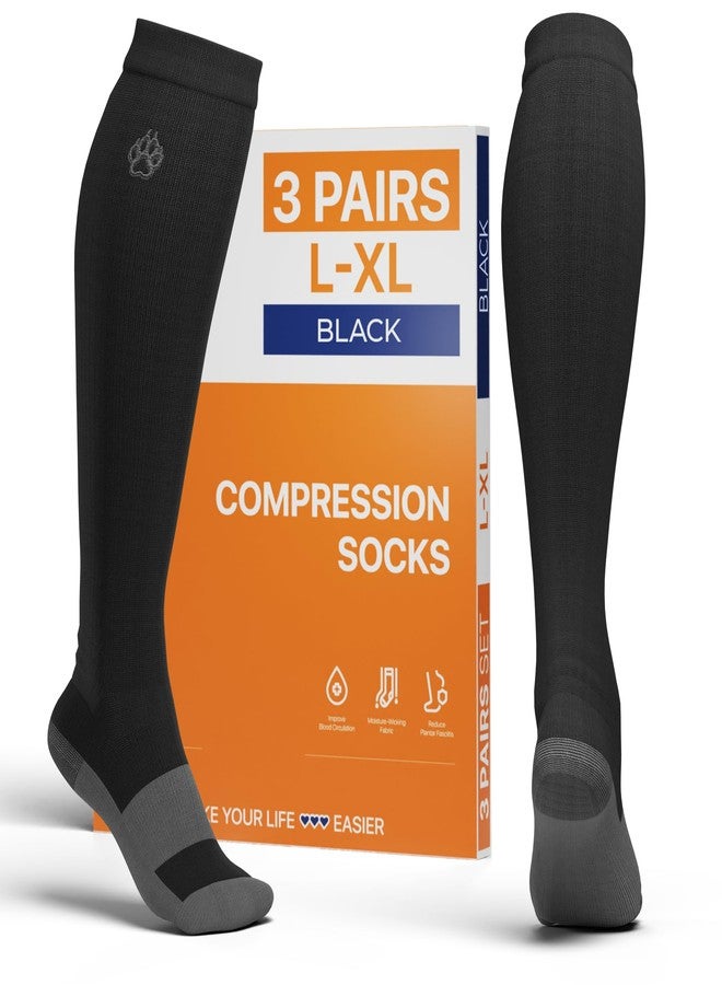 FixiC Compression Socks Men & Women - 3 Pairs, L-XL (8-15), 15-20 mmHg - Compression Stockings for Women and Men - Black Circulation Socks - Support Socks for Training, Traveling, Diabetics and More! - Image 1