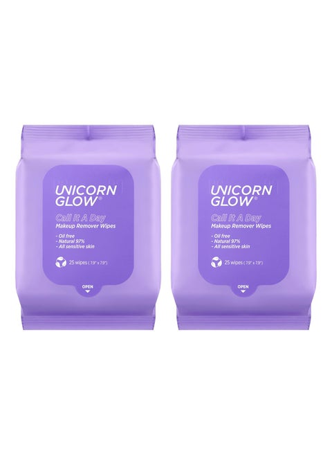 Unicorn Glow Makeup Remover Cleansing Face Wipes  2 EA 50 count XL Oversize Daily Cleansing Facial Towelettes to Remove Makeup Micellar Water Charcoal Aloe Extract and Vitamin E Alcohol Free Paraben Free  CALL IT A DAY 2 EA