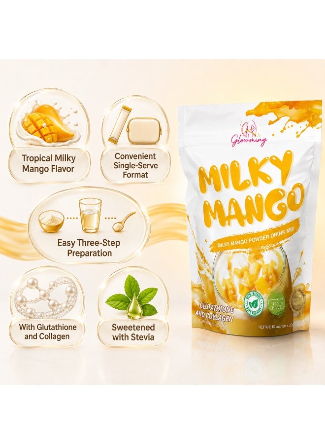 Glowming Milky Mango Dietary Supplement Powder Drink Mix, 10 Sachets, With Collagen & Vitamin E - Image 3