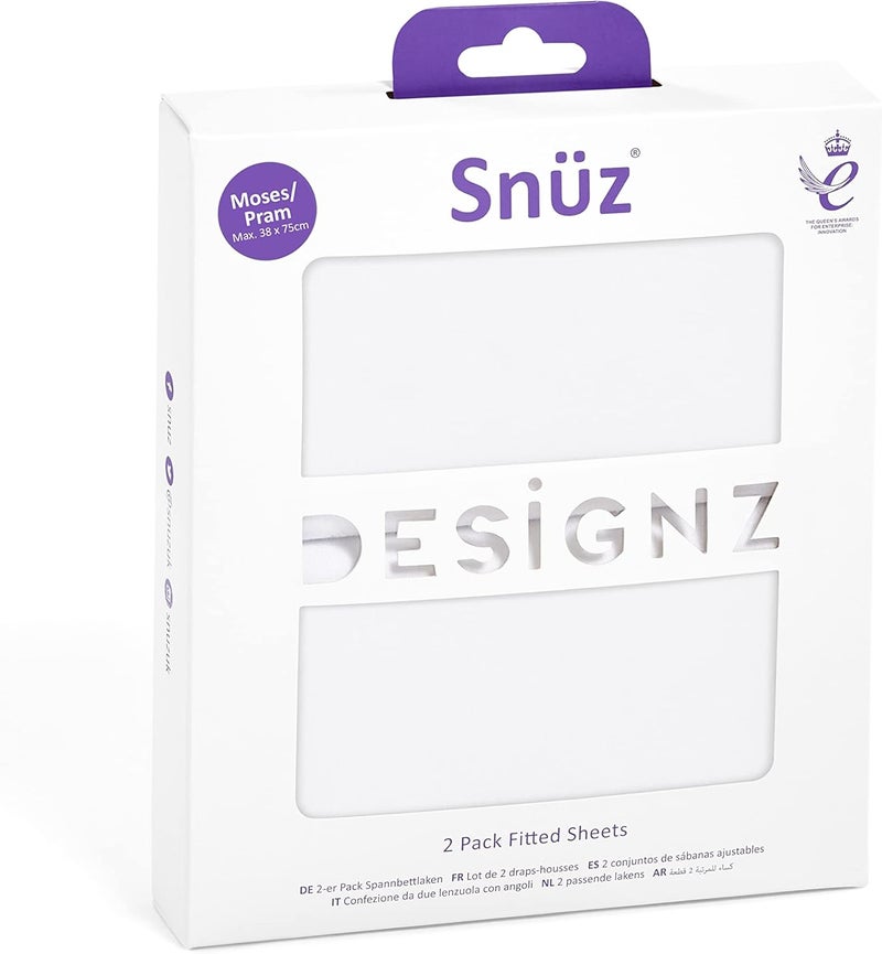 Snuz Snüz 2 Pack Fitted Moses Basket & Pram Sheets - White - Image 3