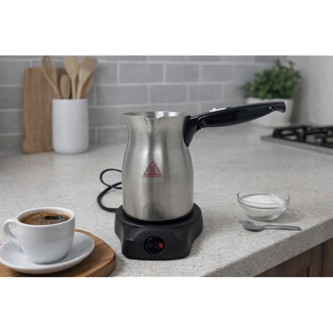 Golden Star Adjustable Electric Coffee Maker  6 Cup Stainless Steel Jazve with Folding Handle & Cordless Heating Base  Armenian & Middle Eastern Coffee Pot, 110120V - Image 1