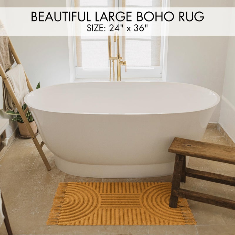 KIBAGA Beautiful Boho Rug with Tassels for Your Bathroom - Soft 2 x 3 ft. Cotton Rug Fits Perfectly Into Your Bath - Washable, Non-Slip Mat Ideal to Enhance Any Modern Home Decor, 24 x 36 inch - Image 2