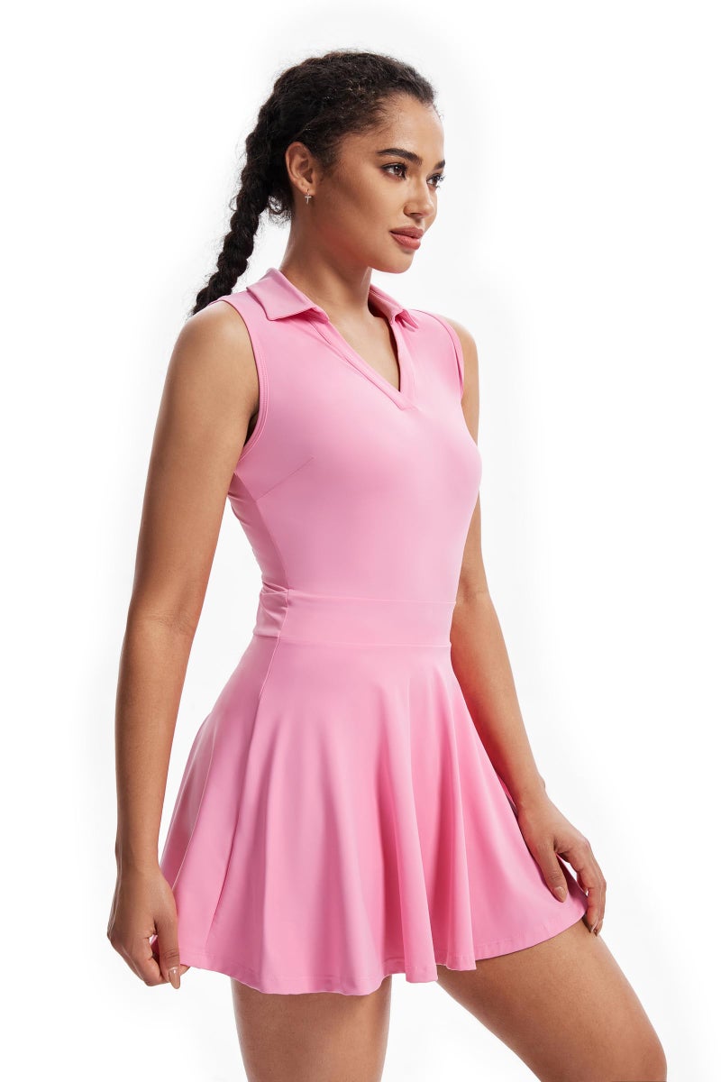 Blaosn Flowy Athletic Dress for Women Workout Golf Tennis Active Wear Mini Sun Dresses with Shorts Pockets Teen Girls Cute Trendy Clothes Casual Summer Beach Going Out Outfits(Pink,S) - Image 4