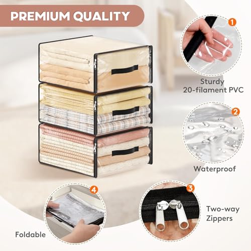 JD FRESH 4 Piece 36L PVC Transparent Storage Bag with Zipper/Foldable Clothes Organiser for Wardrobe/Garments Organizer/Space Saving Storage Box for Sarees/Lehenga/Towel/Toy - 15.5 x 7.5 x 17.5 Inch - Image 4