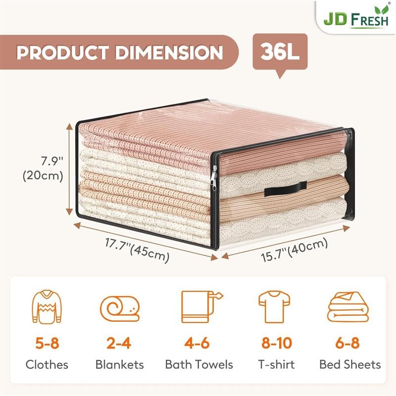 JD FRESH 4 Piece 36L PVC Transparent Storage Bag with Zipper/Foldable Clothes Organiser for Wardrobe/Garments Organizer/Space Saving Storage Box for Sarees/Lehenga/Towel/Toy - 15.5 x 7.5 x 17.5 Inch - Image 3