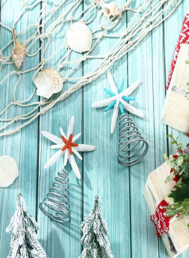Janinka 2 Pcs Mini Christmas Starfish Tree Topper Decoration Beach Starfish Christmas Treetop Ornament Rustic Nautical Coastal Sea Star Ocean DIY Craft for Holiday Xmas Home Indoor Outdoor Decor - Image 3