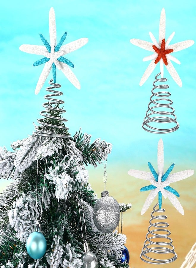 Janinka 2 Pcs Mini Christmas Starfish Tree Topper Decoration Beach Starfish Christmas Treetop Ornament Rustic Nautical Coastal Sea Star Ocean DIY Craft for Holiday Xmas Home Indoor Outdoor Decor - Image 1
