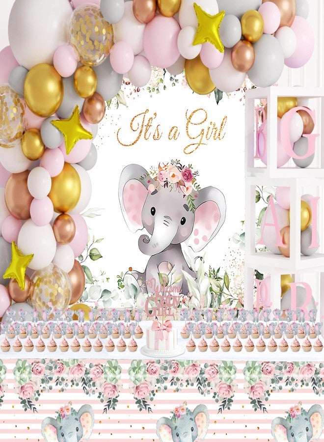JOGAMS Elephant Baby Shower Decorations for Girl 234Pcs with Baby Boxes Letter Backdrop Tablecloth Cupcake Cake Topper Gold Star 4D Foil Confetti Balloons for Elephant Theme Baby Shower Birthday Party - Image 4