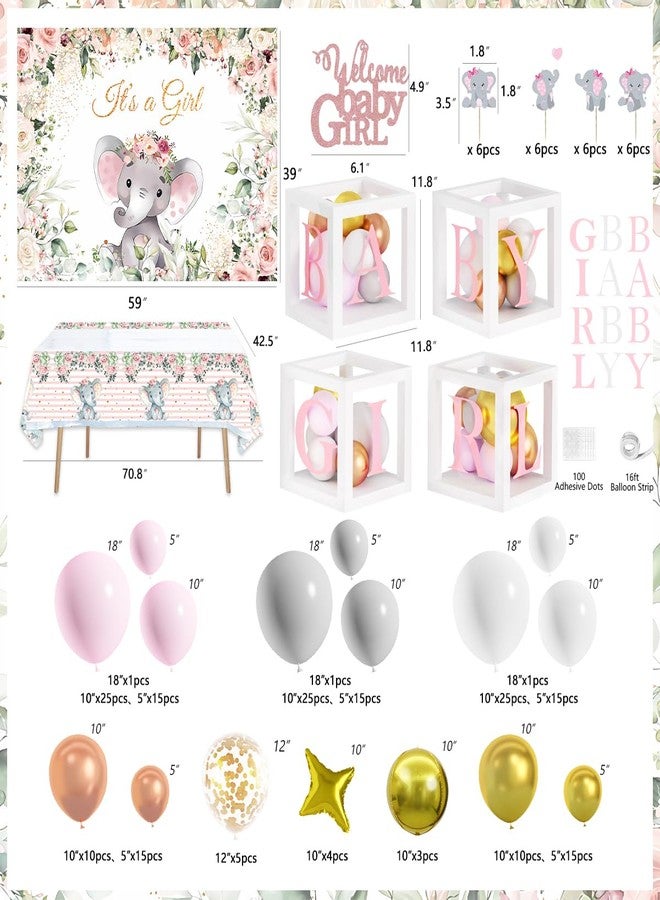 JOGAMS Elephant Baby Shower Decorations for Girl 234Pcs with Baby Boxes Letter Backdrop Tablecloth Cupcake Cake Topper Gold Star 4D Foil Confetti Balloons for Elephant Theme Baby Shower Birthday Party - Image 2