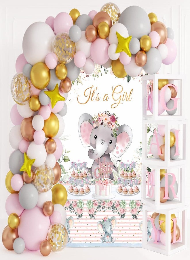 JOGAMS Elephant Baby Shower Decorations for Girl 234Pcs with Baby Boxes Letter Backdrop Tablecloth Cupcake Cake Topper Gold Star 4D Foil Confetti Balloons for Elephant Theme Baby Shower Birthday Party - Image 1
