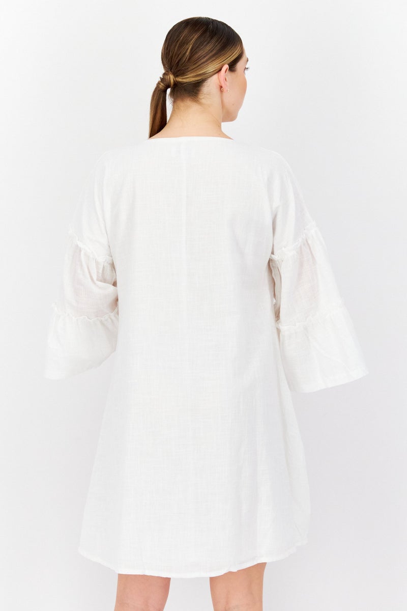 In the style فستان ميني طويل الأكمام بتصميم محبوك للحمل، أبيض - Image 4