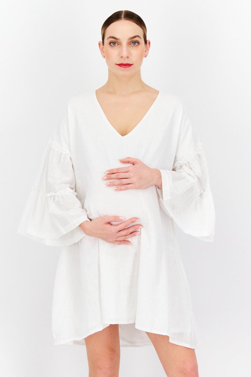 In the style فستان ميني طويل الأكمام بتصميم محبوك للحمل، أبيض - Image 1