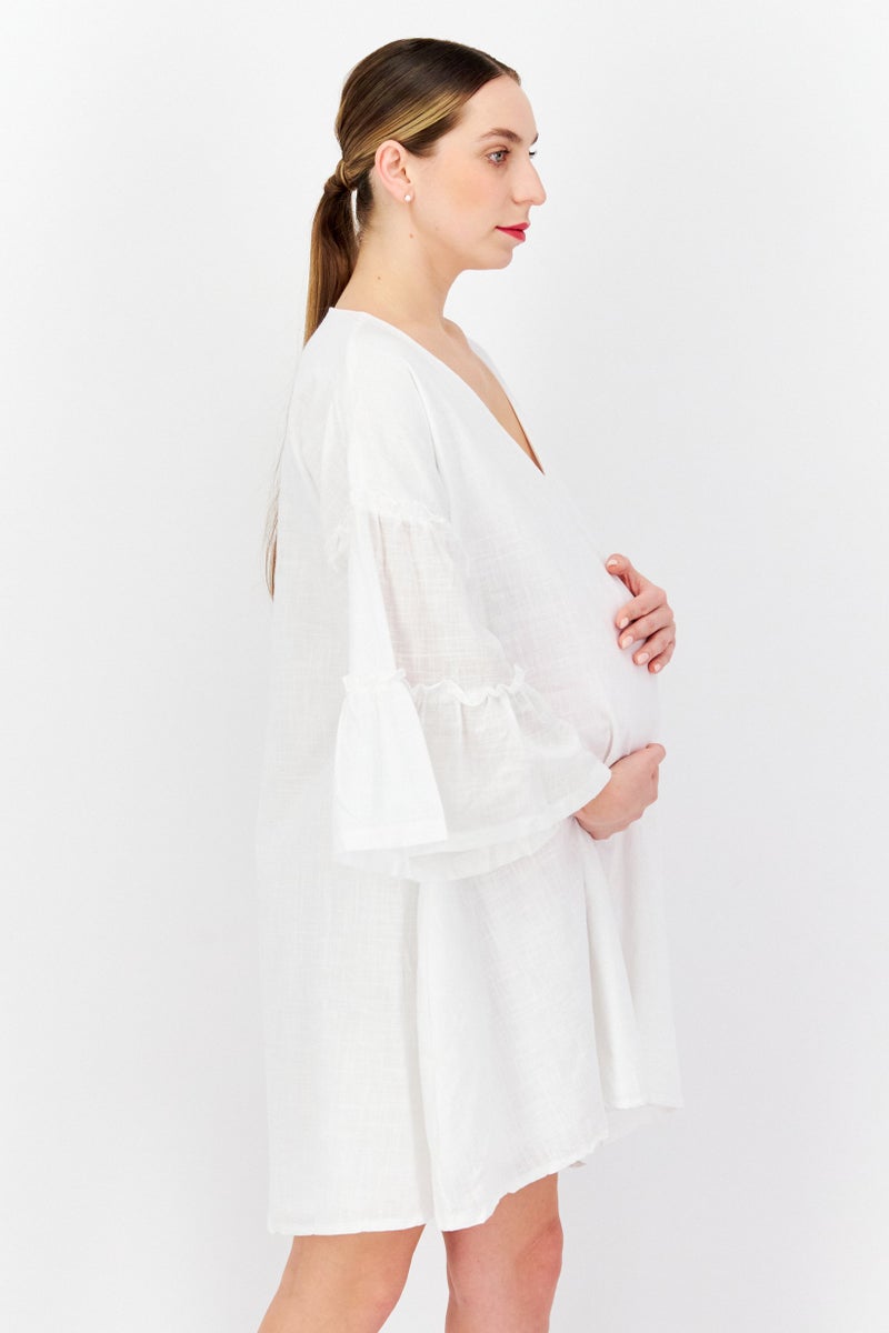 In the style فستان ميني طويل الأكمام بتصميم محبوك للحمل، أبيض - Image 3