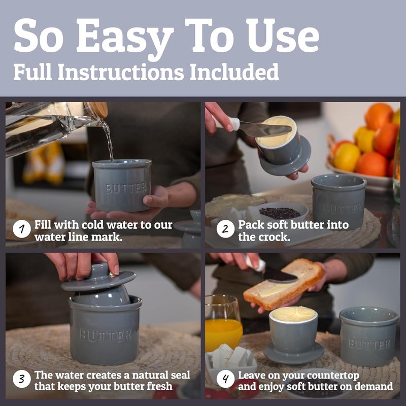 Priority Chef PriorityChef Butter Crock with Lid with Water Line, Ceramic French Butter Dish to Leave On Counter, Grey - Image 3