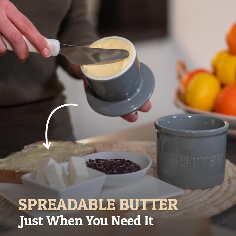Priority Chef PriorityChef Butter Crock with Lid with Water Line, Ceramic French Butter Dish to Leave On Counter, Grey - Image 2