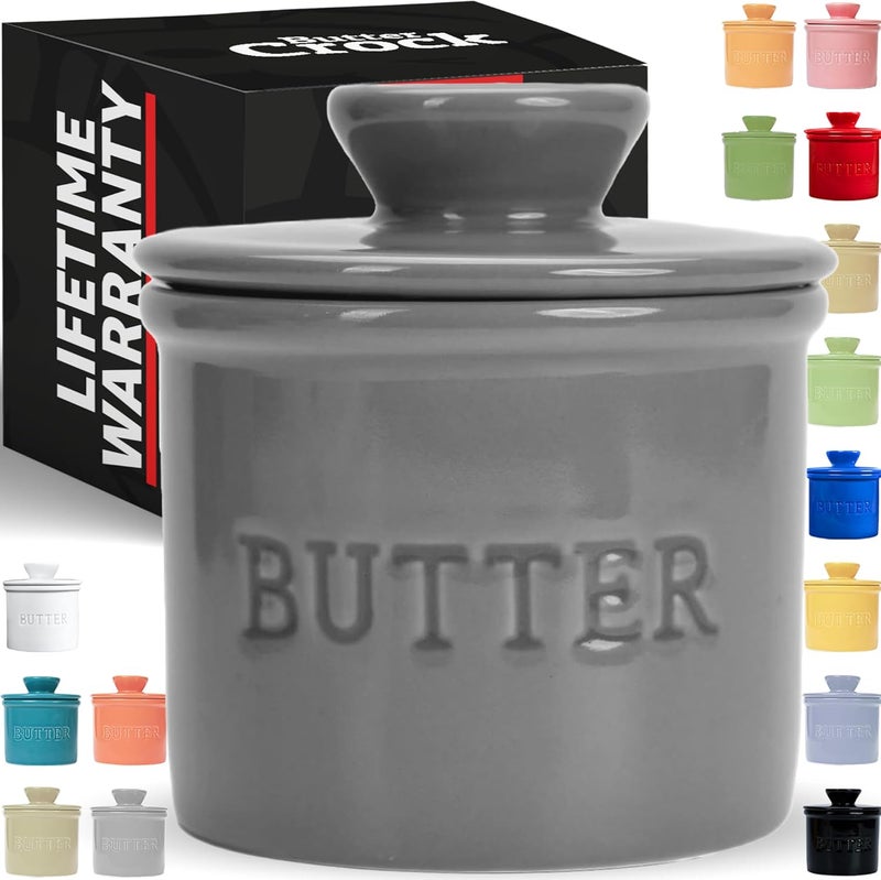 Priority Chef PriorityChef Butter Crock with Lid with Water Line, Ceramic French Butter Dish to Leave On Counter, Grey - Image 1