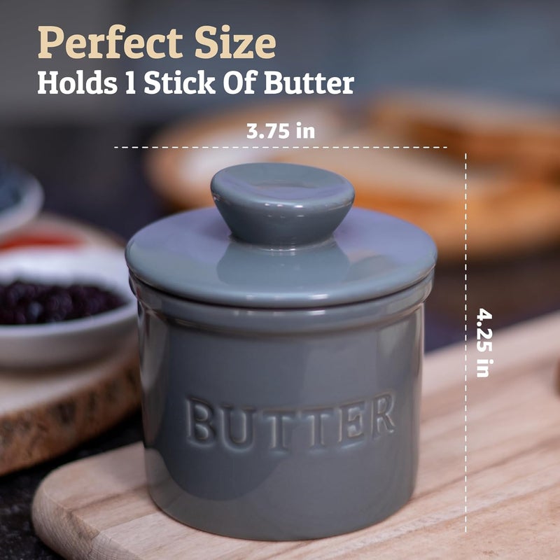 Priority Chef PriorityChef Butter Crock with Lid with Water Line, Ceramic French Butter Dish to Leave On Counter, Grey - Image 5