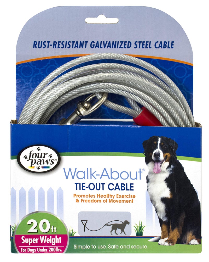 Four Paws Dog Super Tie Out Cable 20 FootSilver