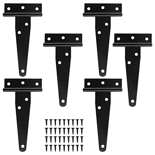 Murtenze 6Pack 4 Inch Black TStrap Shed HingeBarn Door Hinges Heavy Duty Gate Strap Hinge T Hinges for Barn Door Shed or Wooden Fences - Image 1