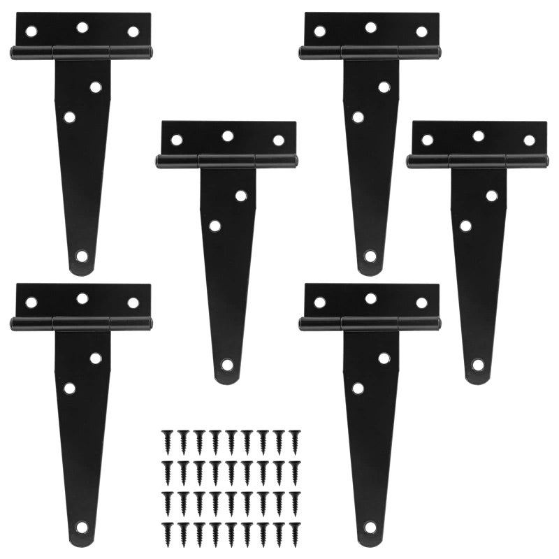 Murtenze 6Pack 4 Inch Black TStrap Shed HingeBarn Door Hinges Heavy Duty Gate Strap Hinge T Hinges for Barn Door Shed or Wooden Fences - Image 2