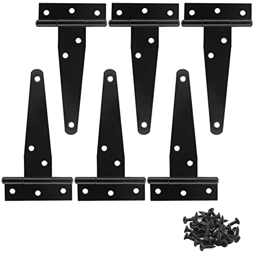 Murtenze 6Pack 4 Inch Black TStrap Shed HingeBarn Door Hinges Heavy Duty Gate Strap Hinge T Hinges for Barn Door Shed or Wooden Fences - Image 3