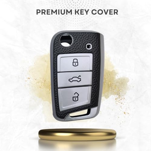 KEYCEPT TPU Leather Key Cover for Skoda and Volkswagen - Kushaq | Octavia | Kodiaq | Superb | Slavia | Passat | Taigun | Tiguan | Virtus | T ROC 3 Button flip Key. (Type 1, Silver) - Image 4