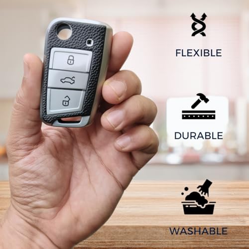 KEYCEPT TPU Leather Key Cover for Skoda and Volkswagen - Kushaq | Octavia | Kodiaq | Superb | Slavia | Passat | Taigun | Tiguan | Virtus | T ROC 3 Button flip Key. (Type 1, Silver) - Image 5