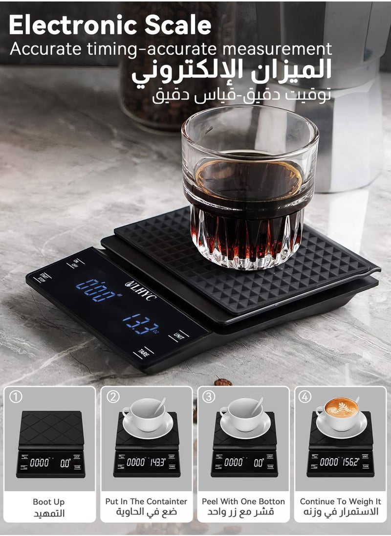 يو إل اتش واي سي طقم V60 طقم تنقيط قهوة مكون من 14 قطعة يشتمل على ميزان ووعاء تنقيط وفلتر قهوة ومطحنة قهوة وقمع تنقيط ومقياس حرارة وصندوق أدوات  - Image 2