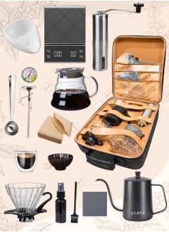 ULHYC V60 Set 14-Piece Coffee Drip Set, Including Scale, Drip Pot, Coffee Filter, Coffee Grinder, Drip Funnel, Thermometer, With Tool Box  - Image 1