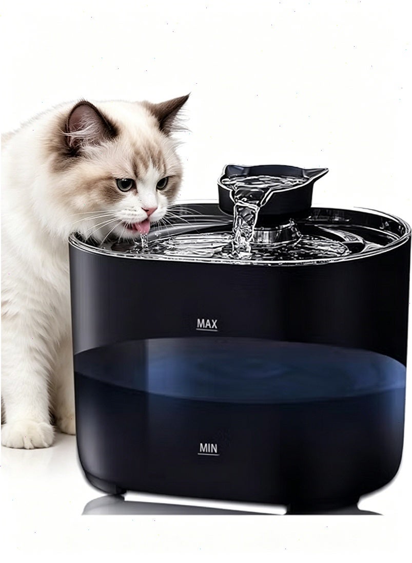 Cat Water Fountain with Water Filte, Automatic Stainless Steel Pet Water Fountain for Healthy Hydration Fresh Water, Quiet Water Dispenser Drinking Bowl for Pet (Black)