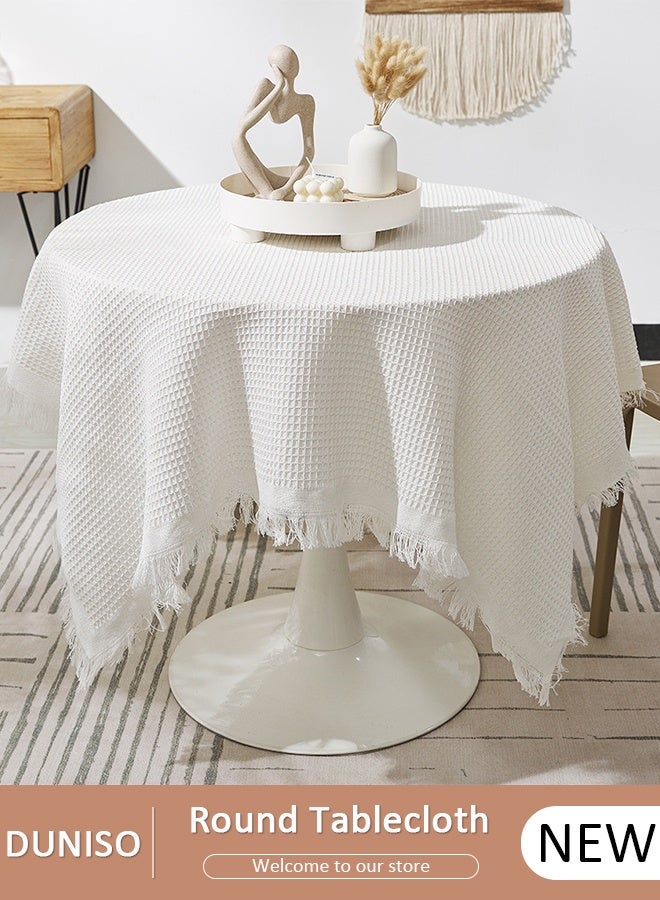 DUNISO مفرش طاولة من القطن والكتان بشراشيب بنمط متقلب لغرفة الطعام والمطبخ 130 سم - Image 1