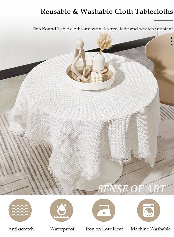 DUNISO مفرش طاولة من القطن والكتان بشراشيب بنمط متقلب لغرفة الطعام والمطبخ 130 سم - Image 3