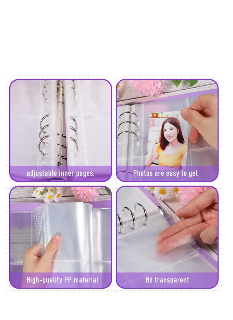 SYOSI Photocard Binder Kpop Photocard Holder Book Sleeves Photocard Korean Stickers, A5 Binder Photocard Album 6 Ring Photocard Binder Card Protectors Pages 200 Cards Darkorchid Colorful  - Image 4