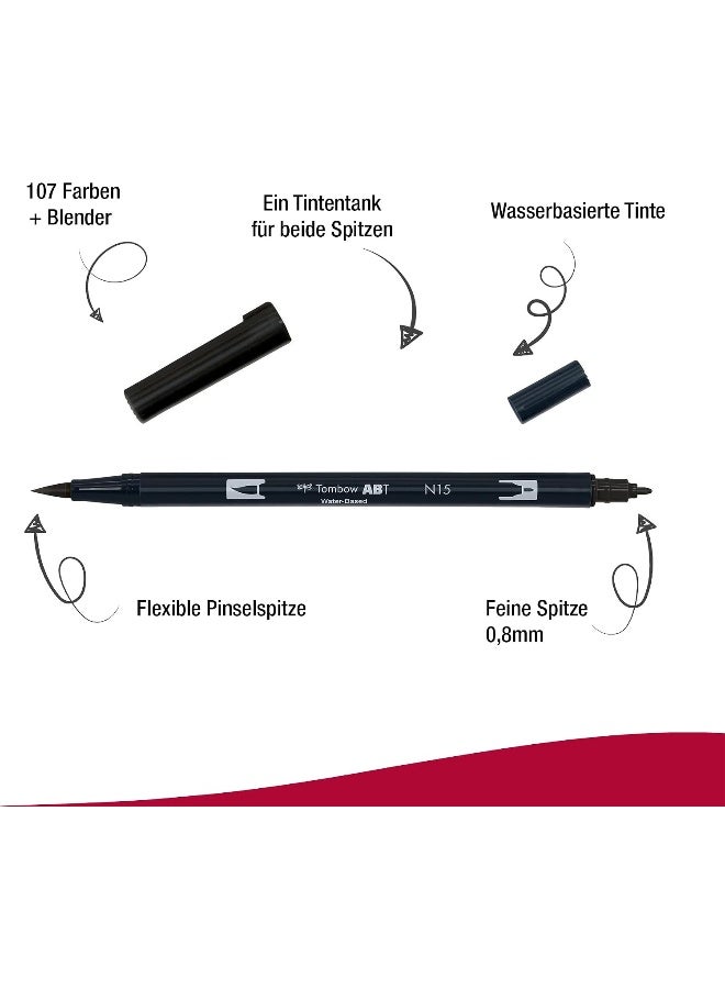 TOMBOW ABT Dual Brush Pen AB-TN15, brush tip and fine tip, Black, Water-Based Ink, 1 pen for lettering - Image 2