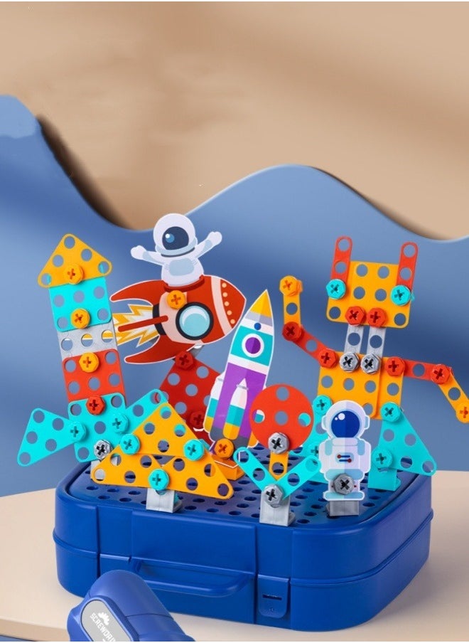 null - Screw Twist Toys, Building Blocks Toys, Diy Learning Building Toy Set, Electric Drill Children Diy Simulation Repair Disassembly Tool Box, Learning Toy Building Engineering Building Block Set With Toy Drill And Screwdriver Tool Set - Image 1