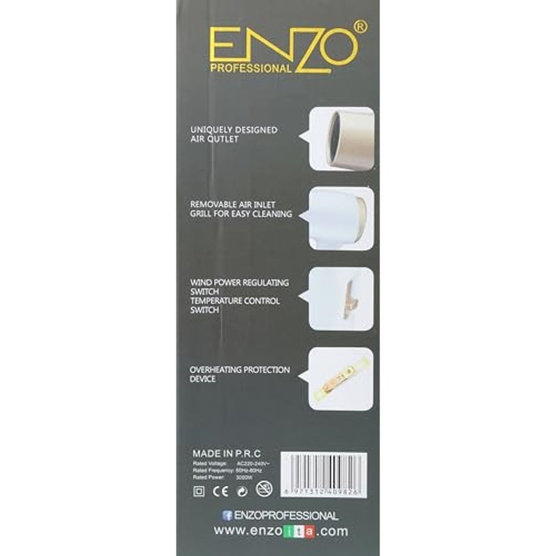 ENZO 1500 Watt Wall Mount Hair Dryer for Bathroom Hotel White * Gold - Image 3