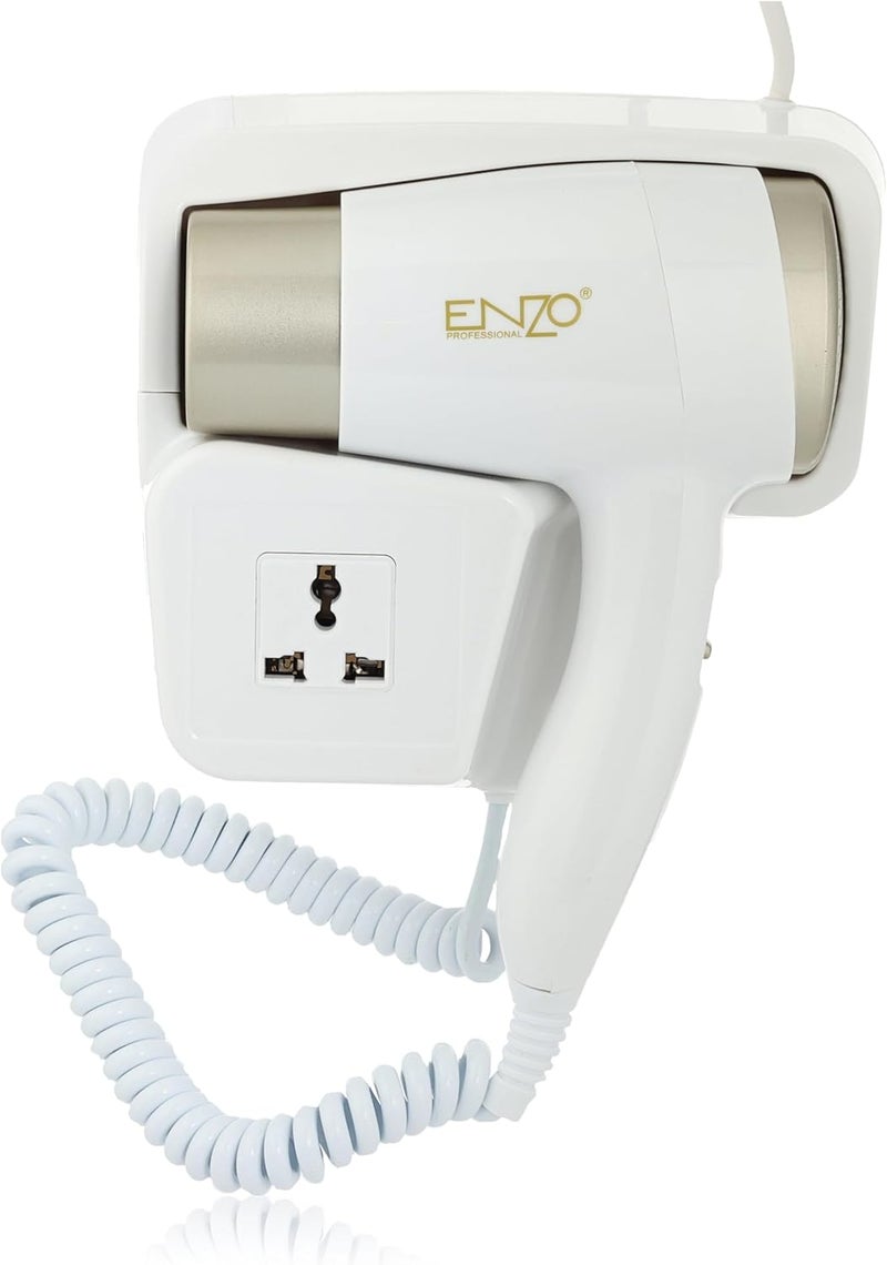 ENZO 1500 Watt Wall Mount Hair Dryer for Bathroom Hotel White * Gold - Image 1