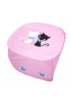 fashionhome Foldable Oxford Cloth Laundry Baskets Capacity Cartoon Two Kittens Dust-Proof Storage Boxes with Cover 
