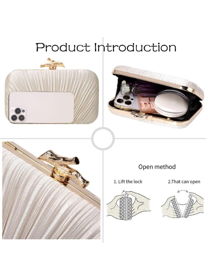 OSHIMA Clutch Purse for Women, Small Clutch Purses, Clutch Purses for Women Evening, Satin Pleated Evening Bags, Formal Wedding Party Cocktail Purse, Handbags Party Purses for Women with Detachable Chain - Image 3